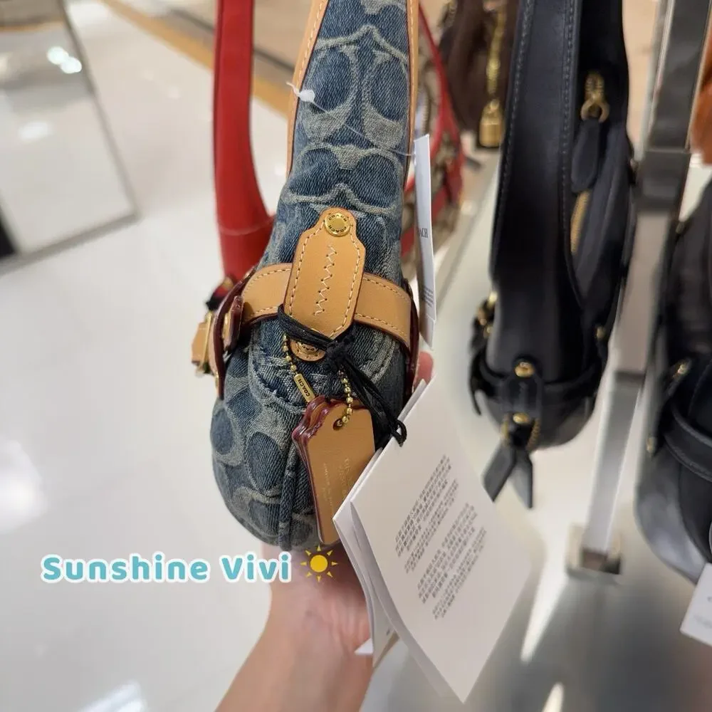 NWT Coach Belted Ergo Shoulder Bag 26 Signature Regenerative Cotton Denim CEN94
